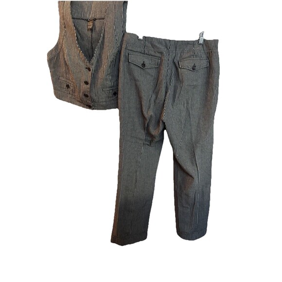 New Directions VTG Zoot Navy White Pinstripe 2pc Vest Pants Suit Wide Leg Sz 12 - Picture 2 of 6